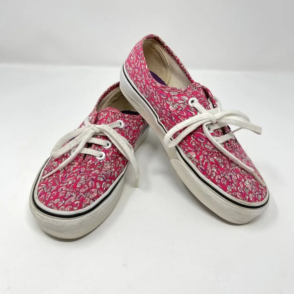 Vans Liberty Art Fabric Sneaker Shoes Womens Sz 5.5 Pink Leaves Low Top Lace Up